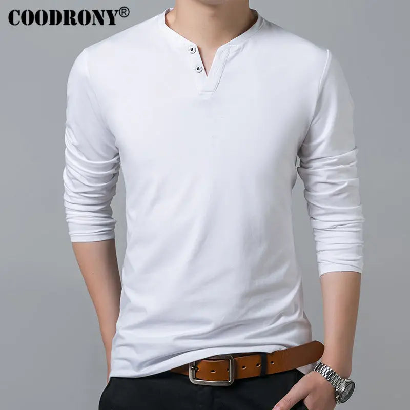 New Long Sleeve Henry Collar Cotton Mens Shirt