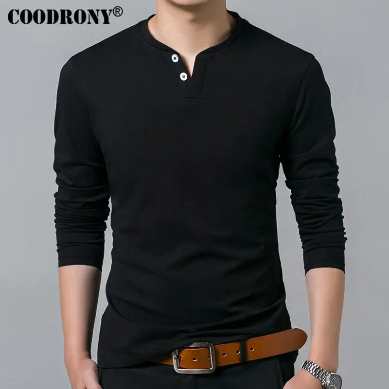 New Long Sleeve Henry Collar Cotton Mens Shirt