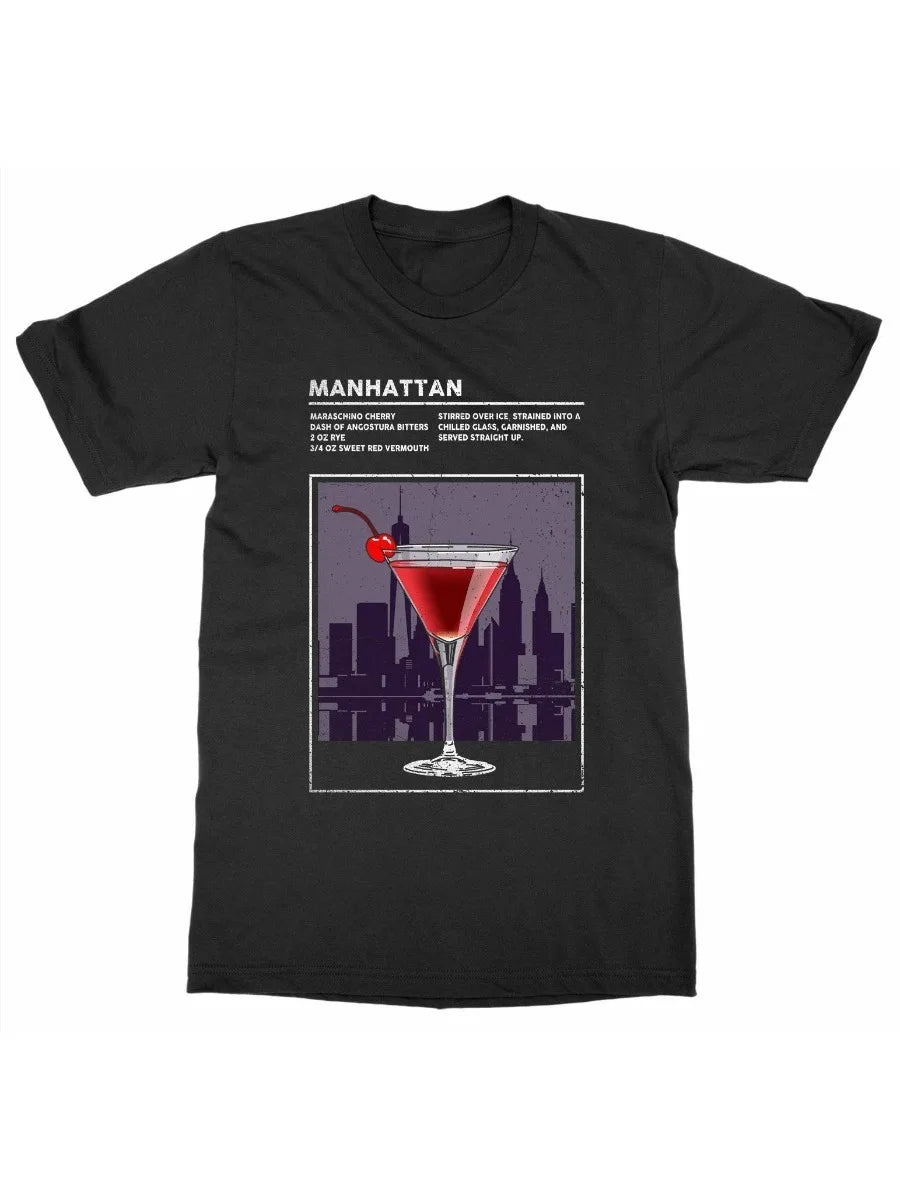 Manhattan T-Shirt Happy Hour Bartender Summer Cotton Short Sleeve