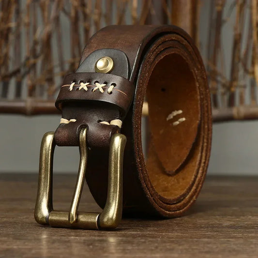Men High Quality Genuine Leather Belt Pure Cowskin Vintage Strap