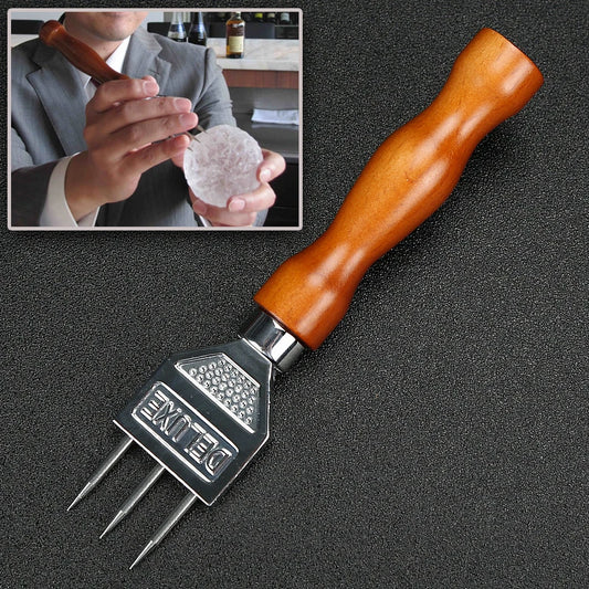 Ice Pick - Sturdy Stainless Steel Three Pronged ice Chipper With Solid Wood Handle