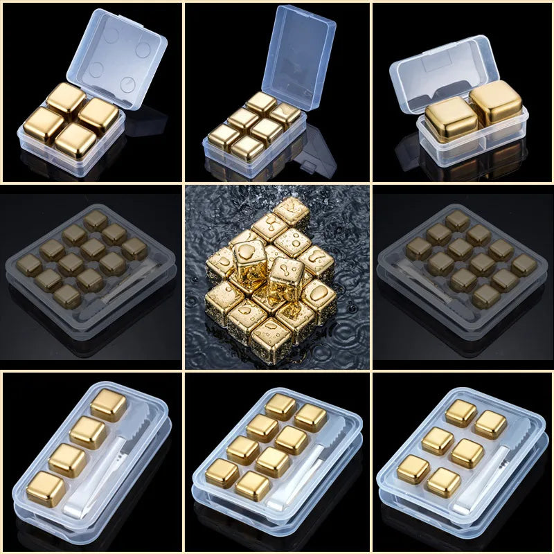 Stainless Steel Gold Ice Cube set