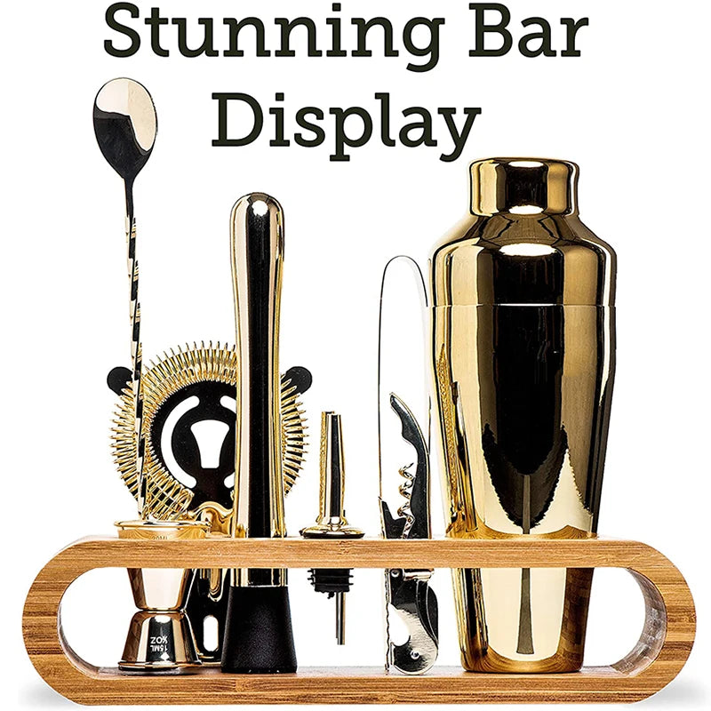 Bartender Black Mixology Bartender Kit: 10-Piece Bar Tool Set with Stylish Bamboo Stand