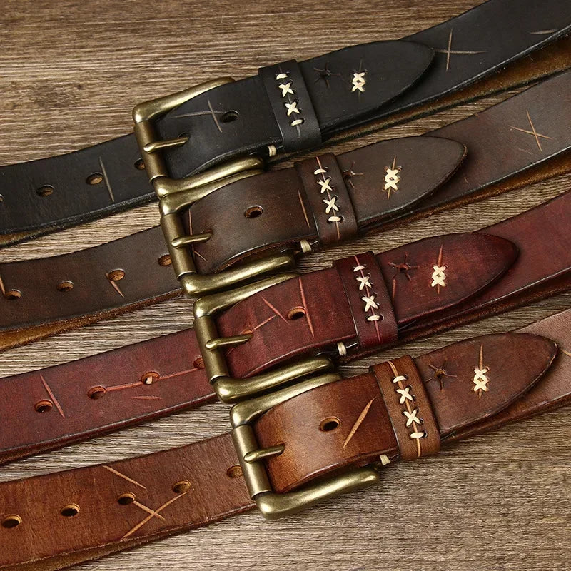 Men High Quality Genuine Leather Belt Pure Cowskin Vintage Strap