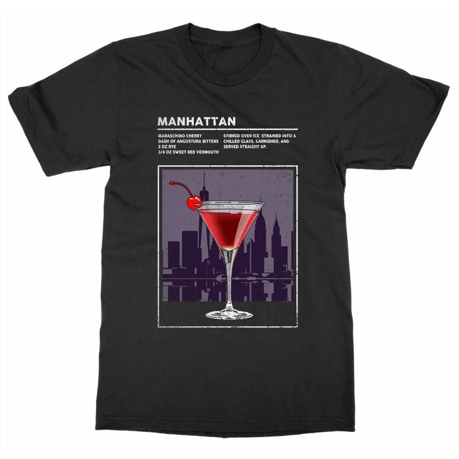 Manhattan T-Shirt Happy Hour Bartender Summer Cotton Short Sleeve