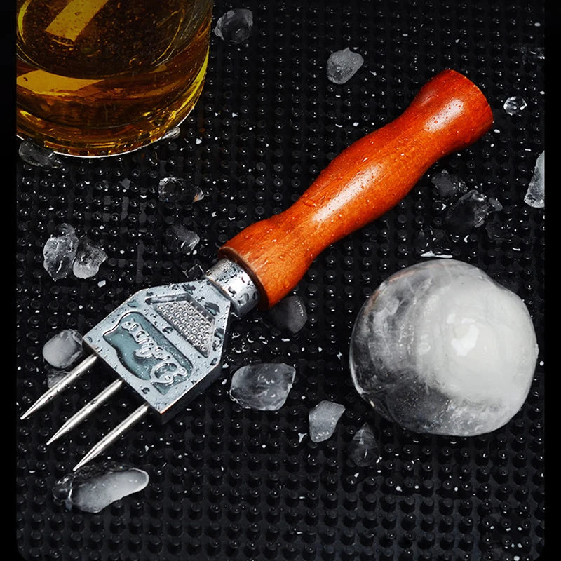 Ice Pick - Sturdy Stainless Steel Three Pronged ice Chipper With Solid Wood Handle