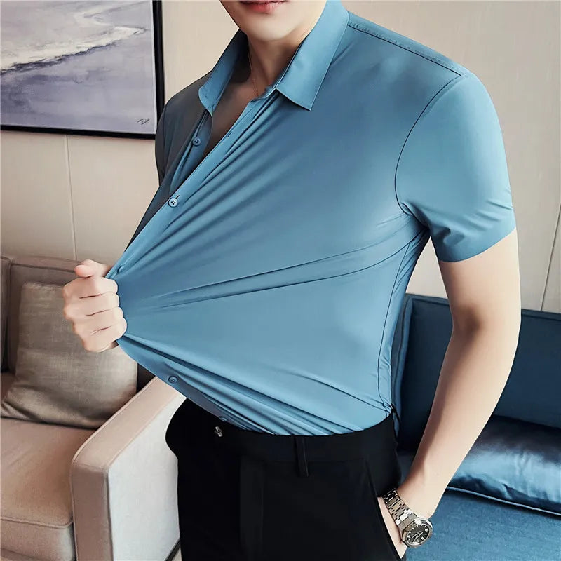 High Quality Super Elasticity Seamless Short Sleeve Shirts Men