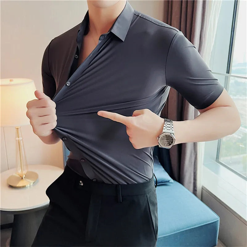 High Quality Super Elasticity Seamless Short Sleeve Shirts Men