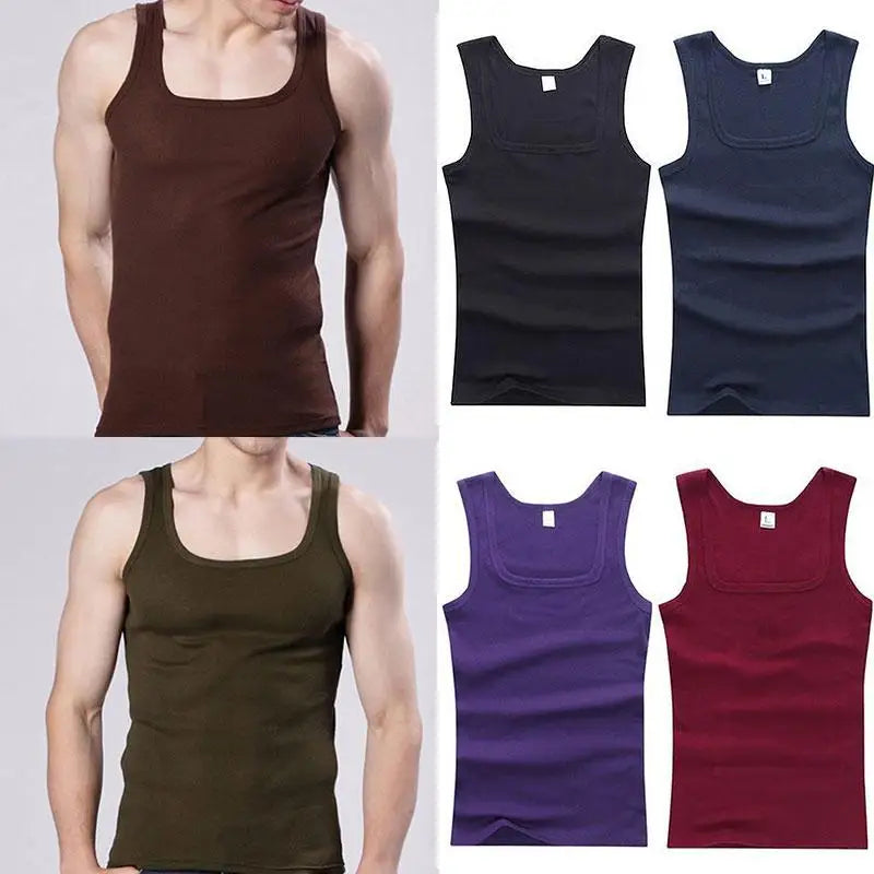 100% Cotton Mens Sleeveless Tank Top Solid Collr
